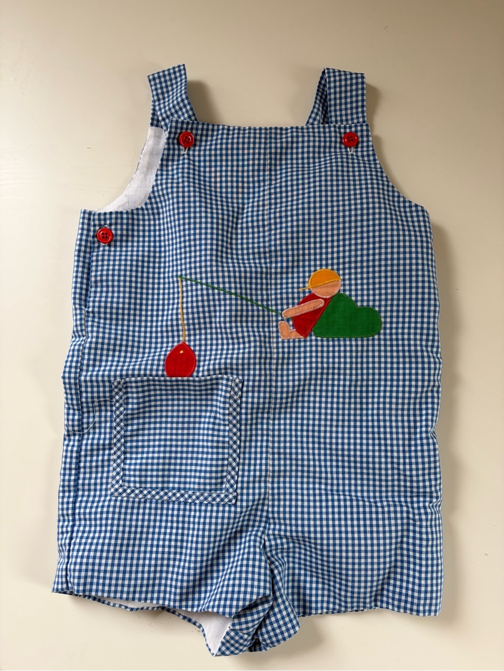 Blue Gingham Baby/Toddler Fishing Appliqué Romper